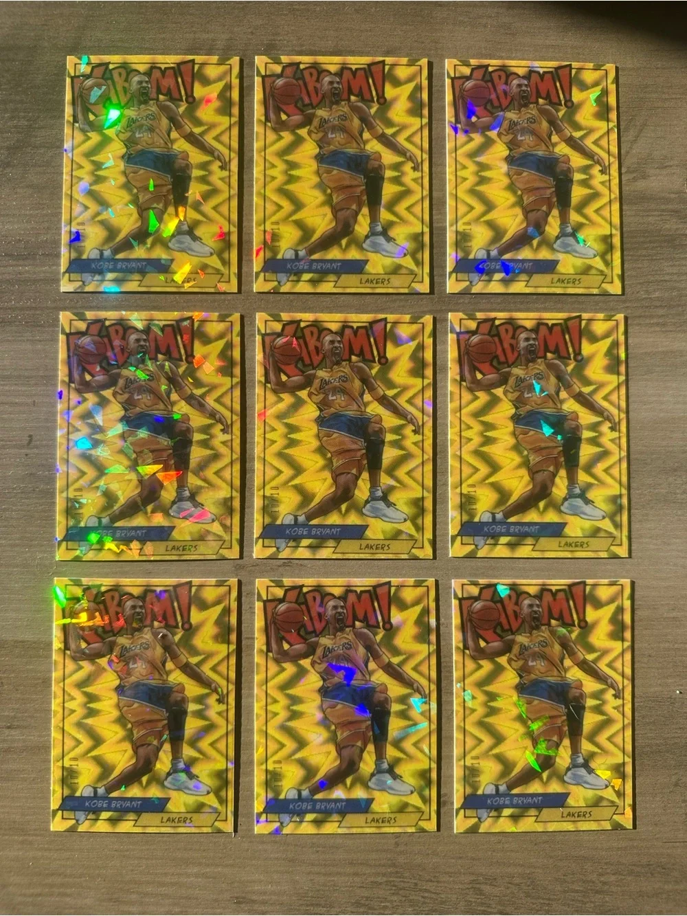 Kobe Bryant Lot of (9) 2018 Panini Kaboom #K-KB Gold Holo Novelty Cards. Lakers